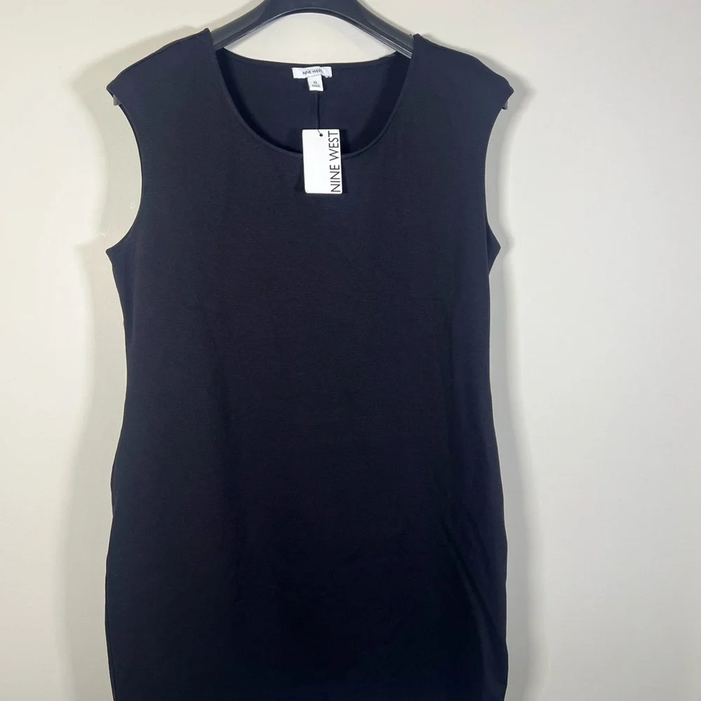 NWT Nine West Black Mini Sleeveless Dress Size XL Womens Minimalist Chic Neutral - Picture 7 of 11
